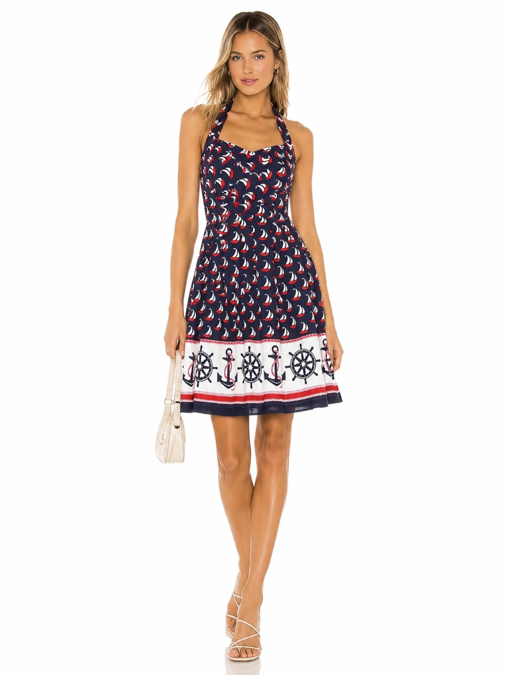 Anthropologie Postmark Windward Halter Dress Sailboat Print Nautical Sundress